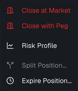 A position row's actions menu