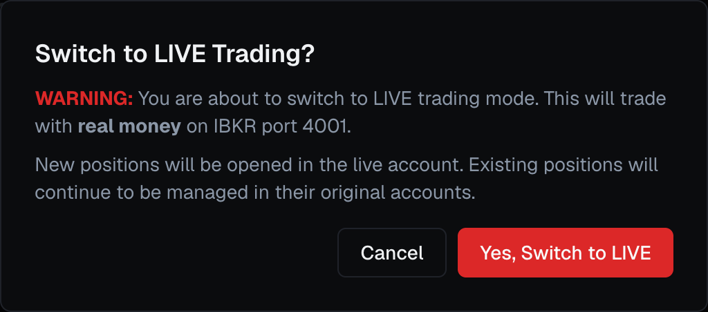 The switch-to-LIVE confirmation dialog
