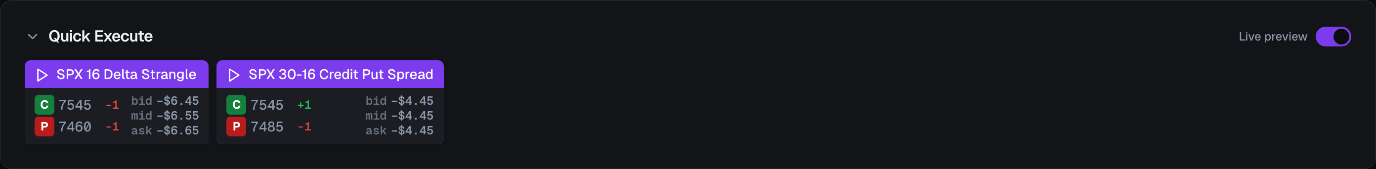 The Quick Execute card on the Dashboard