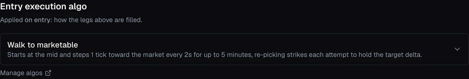 The Entry execution algo picker in the template editor