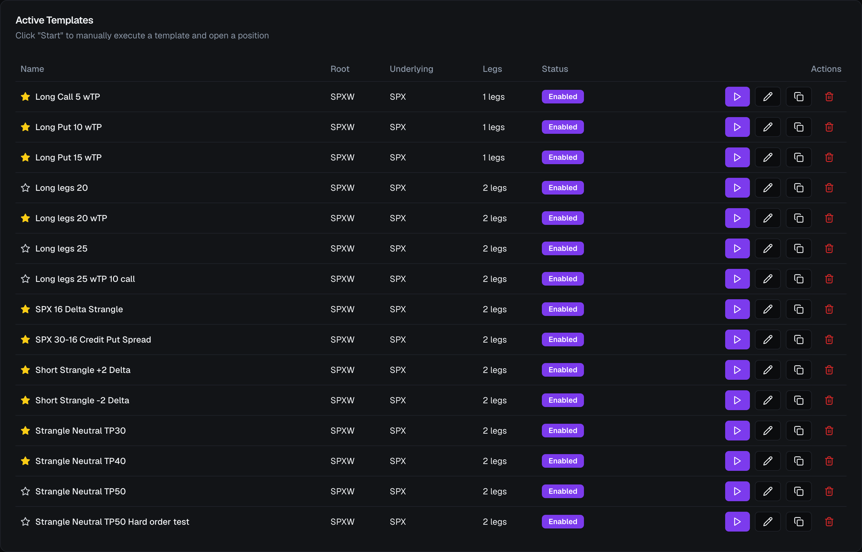 The Templates screen with the Active Templates list